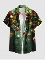 Chemise grande taille pour homme avec motif flocons de neige, nœud papillon et houx, imprimé ombré et poche boutonnée. - Vert S