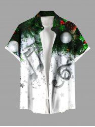 Plus Size Christmas Ball Pinecone Leaf Music Symbol Print Button Pocket Shirt For Men -  