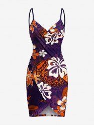 Paréo de plage convertible grande taille à imprimé ethnique hawaïen dégradé et fleurs d'hibiscus - Pourpre  5X