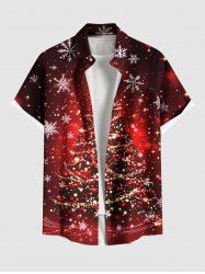 Plus Size Glitter Christmas Tree Snowflake Print Ombre Button Pocket Shirt For Men -  