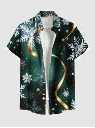 Plus Size Christmas Snowflake Ribbon Ombre Galaxy Print Button Pocket Shirt For Men -  