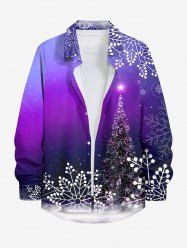 Plus Size Christmas Tree Snowflake Ombre Galaxy Print Button Long Sleeves Shirt For Men -  