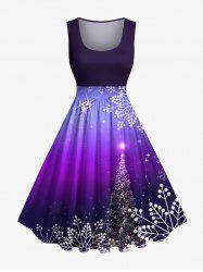 Robe trapèze vintage grande taille à imprimé sapin de Noël flocons de neige et galaxie ombrée - Pourpre  6X