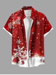 Plus Size Glitter Christmas Snowflake Ball Print Button Pocket Shirt For Men -  