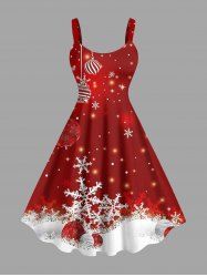Robe trapèze grande taille à imprimé de boules de neige et paillettes de Noël - Rouge L