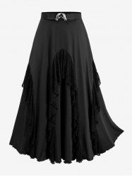 Plus Size Ruffles Lace Patchwork Heart Gesture Buckle Skirt -  
