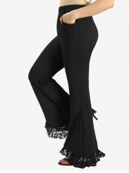 Plus Size Flower Lace Trim Ruffles Pockets Flare Pants -  