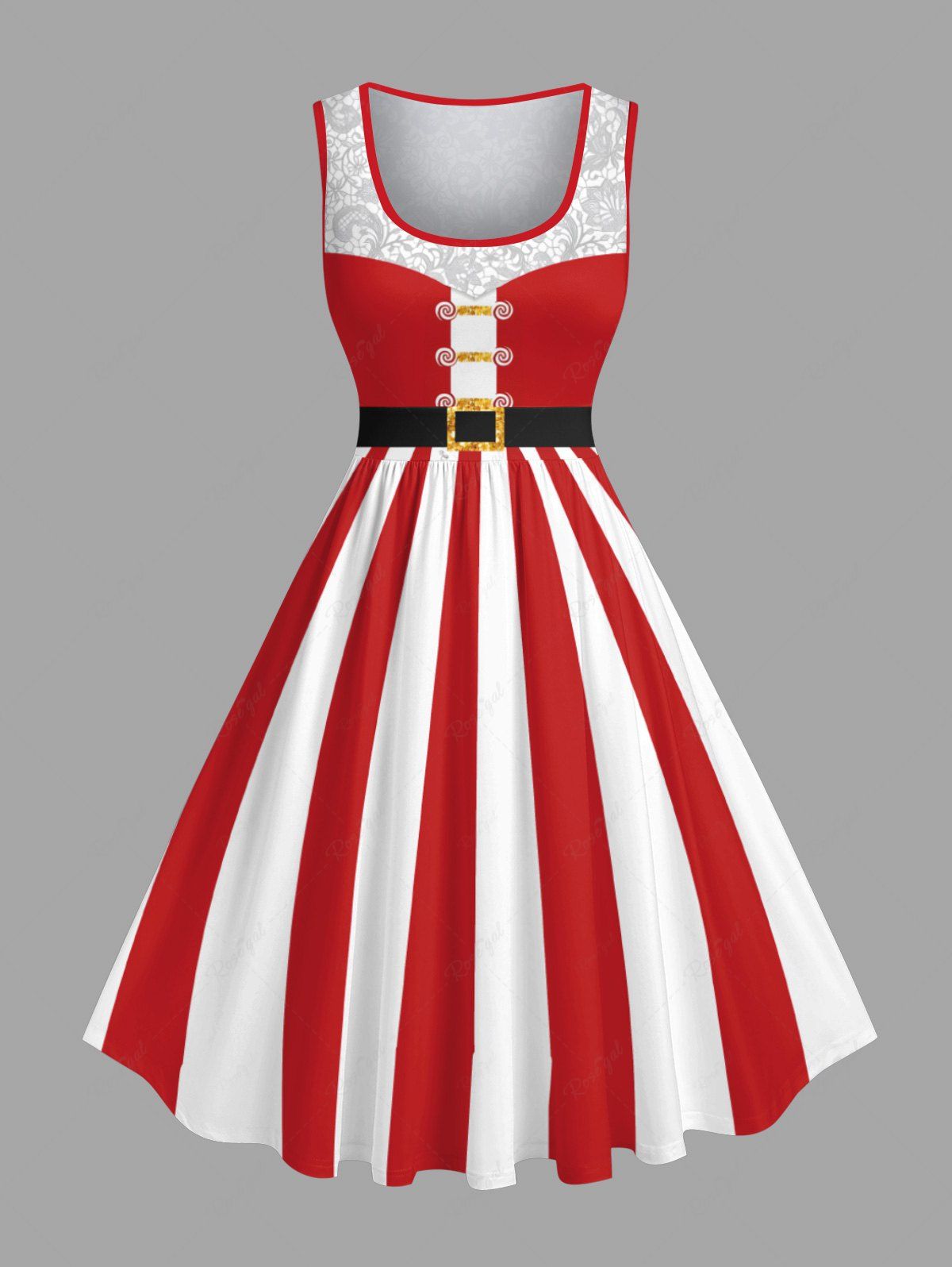 Robe vintage grande taille d'elfe de Noël à imprimé floral, style années 1950 Rouge XXS