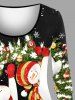 Ensemble grande taille composé d'un t-shirt à manches longues et d'un pantalon évasé pour femme, imprimé sapin de Noël, boules, flocons de neige et bonhommes de neige. - Noir 