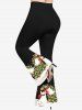 Ensemble grande taille composé d'un t-shirt à manches longues et d'un pantalon évasé pour femme, imprimé sapin de Noël, boules, flocons de neige et bonhommes de neige. - Noir 