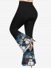 Christmas Snowman Spiral Ombre Print Long Sleeves Lattice T-shirt and Flare Pants Plus Size Matching Set -  