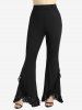 Plus Size Flower Lace Trim Ruffles Pockets Flare Pants -  