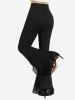 Plus Size Flower Lace Trim Ruffles Pockets Flare Pants -  