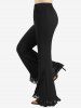 Plus Size Flower Lace Trim Ruffles Pockets Flare Pants -  