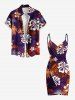 Paréo de plage convertible grande taille à imprimé ethnique hawaïen dégradé et fleurs d'hibiscus - Pourpre  5X