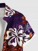 Chemise à poches boutonnées grande taille pour homme, imprimé ethnique à fleurs d'hibiscus, dégradé hawaïen - Pourpre  M