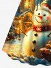Plus Size Glitter Christmas Snowflake Castle Snowman Gift Fireworks Print Cinched A Line Dress -  