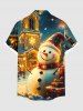 Plus Size Glitter Christmas Snowflake Castle Snowman Print Button Pocket Shirt For Men -  