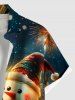 Plus Size Glitter Christmas Snowflake Castle Snowman Print Button Pocket Shirt For Men -  