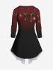Plus Size Christmas Elk Plaid Sparkling Sequin 3D Print 2 In 1 Long Sleeves T-shirt -  