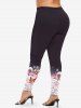 Leggings grande taille à imprimé sapin de Noël, élan et flocons de neige et fleurs - Noir XS