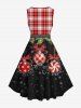 Plus Size Christmas Ball Holly Fruit Snowflake Plaid Print 1950s Vintage Dress -  