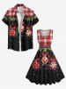 Plus Size Christmas Ball Holly Fruit Snowflake Plaid Print 1950s Vintage Dress -  