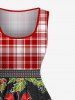 Plus Size Christmas Ball Holly Fruit Snowflake Plaid Print 1950s Vintage Dress -  