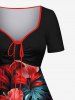 Robe hawaïenne grande taille à imprimé tropical et fleurs d'hibiscus, cintrée - Noir XXS