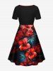 Robe hawaïenne grande taille à imprimé tropical et fleurs d'hibiscus, cintrée - Noir XXS