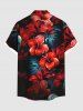 Chemise hawaïenne grande taille pour homme, à imprimé feuilles tropicales et fleurs d'hibiscus, boutons et poche. - Noir XL