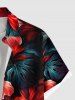 Chemise hawaïenne grande taille pour homme, à imprimé feuilles tropicales et fleurs d'hibiscus, boutons et poche. - Noir 6XL
