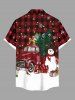 Plus Size Christmas Tree Snowman Snowflake Car Gift Box Plaid Print Buttons Pocket Shirt For Men -  