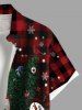 Plus Size Christmas Tree Snowman Snowflake Car Gift Box Plaid Print Buttons Pocket Shirt For Men - Rouge 6XL