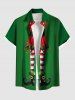 Plus Size Christmas Elf Print Buttons Pocket Shirt For Men -  