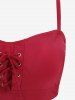 Maillot de bain tankini trois pièces à lacets, imprimé tête de mort, rose, fleur et toile d'araignée, grandes tailles (bretelles réglables) - Rouge M | US 10