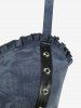 Plus Size Ombre Rose Flower Print PU Strap Buckle Zipper Handkerchief Top -  