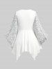 Plus Size Flower Lace Flare Sleeve Textured Lace Up Corset 2 in 1 Handkerchief Top -  