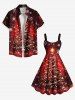 Robe trapèze grande taille à paillettes, imprimé sapin de Noël et flocons de neige, dégradé ombré - Rouge 6X