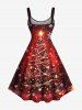 Robe trapèze grande taille à paillettes, imprimé sapin de Noël et flocons de neige, dégradé ombré - Rouge 6X