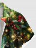Plus Size Christmas Snowflake Ball Bowknot Holly Print Ombre Button Pocket Shirt For Men -  