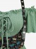 Plus Size Butterfly Print Lace Up Grommets Ruffles Asymmetrical Cold Shoulder T-shirt - Vert clair 4X | US 26-28
