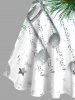 Plus Size Christmas Ball Pinecone Leaf Music Symbol Print Button A Line Dress with Removable Belt -  