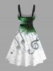 Plus Size Christmas Ball Pinecone Leaf Music Symbol Print Button A Line Dress with Removable Belt -  