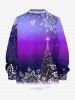 Chemise à manches longues boutonnée grande taille pour homme, motif sapin de Noël, flocons de neige et galaxie ombrée - Pourpre  6XL