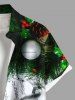 Plus Size Christmas Ball Pinecone Leaf Music Symbol Print Button Pocket Shirt For Men -  