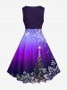 Robe trapèze vintage grande taille à imprimé sapin de Noël flocons de neige et galaxie ombrée - Pourpre  6X