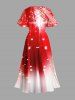 Robe midi trapèze grande taille à imprimé ombré flocons de neige et étoiles pailletées, poches fendues, motif flocons de neige et étoiles pailletées, poches avant. - Rouge 1X