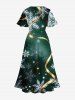 Plus Size Christmas Snowflake Ribbon Ombre Galaxy Print Split Pocket A Line Midi Dress -  