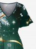 Plus Size Christmas Snowflake Ribbon Ombre Galaxy Print Split Pocket A Line Midi Dress -  